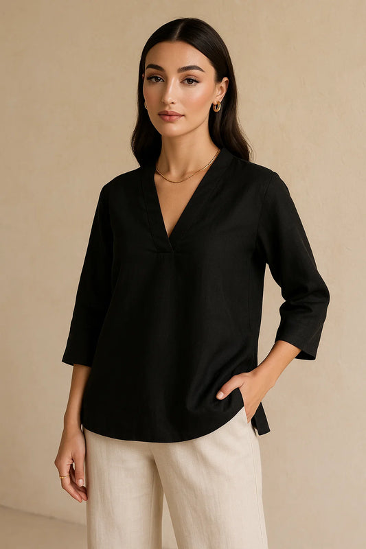 Luna Short Kurta Top - Black