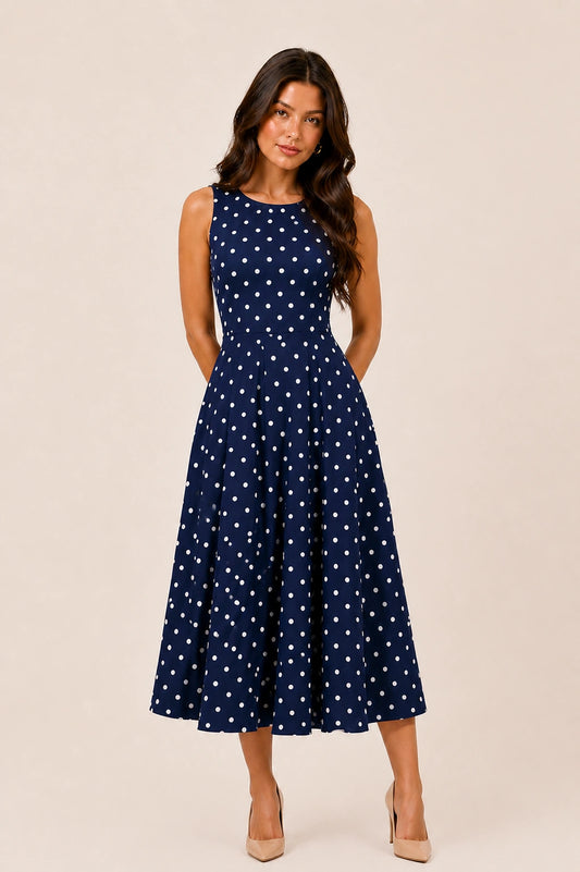 Midnight Polka Midi Dress
