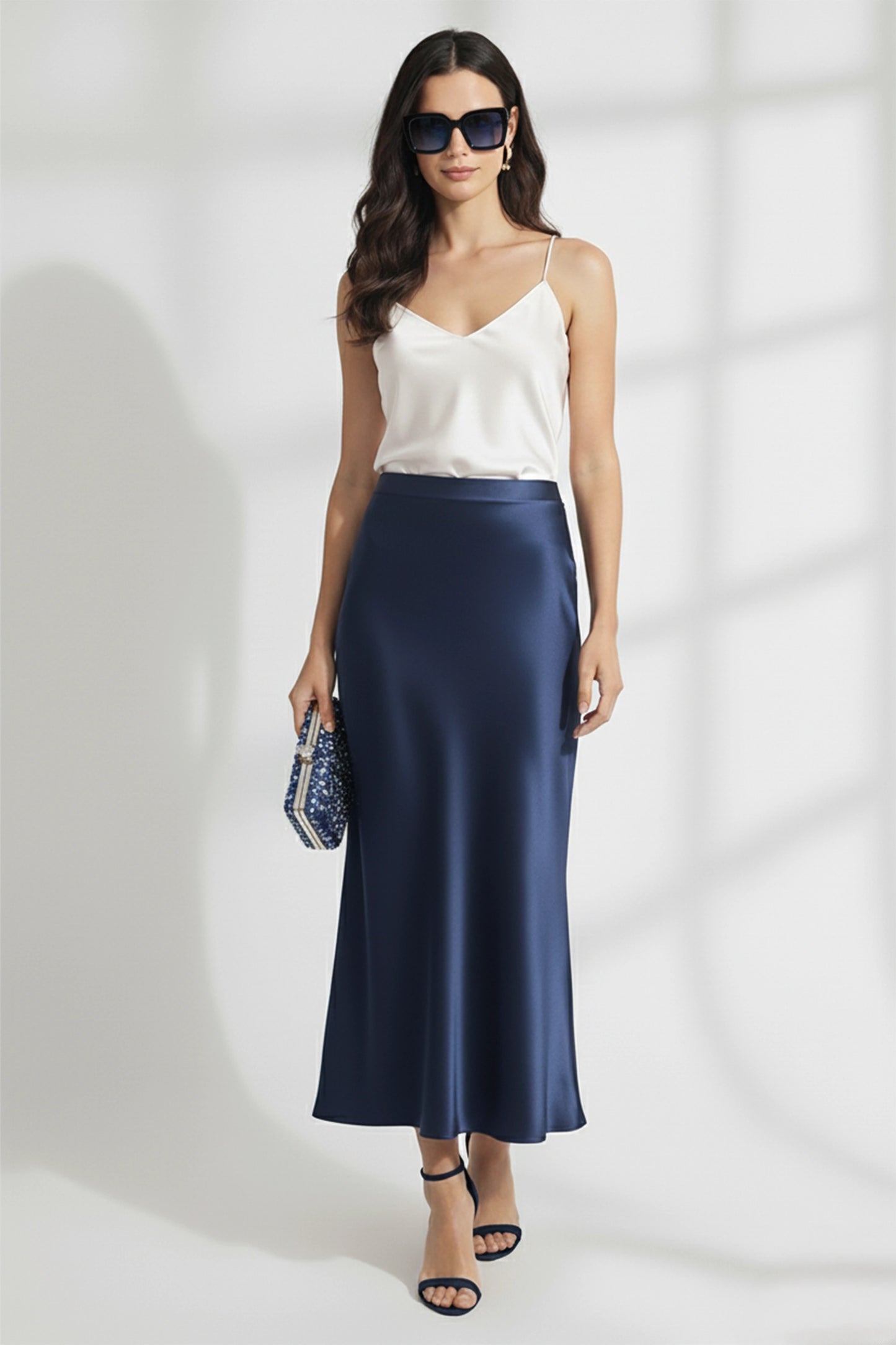 Navy Satin Skirt