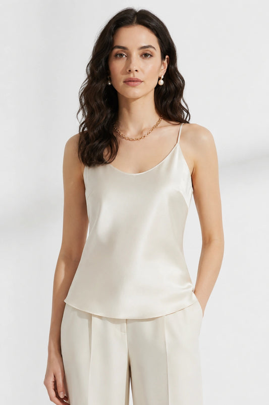 Satin Spaghetti Strap Top - Ivory
