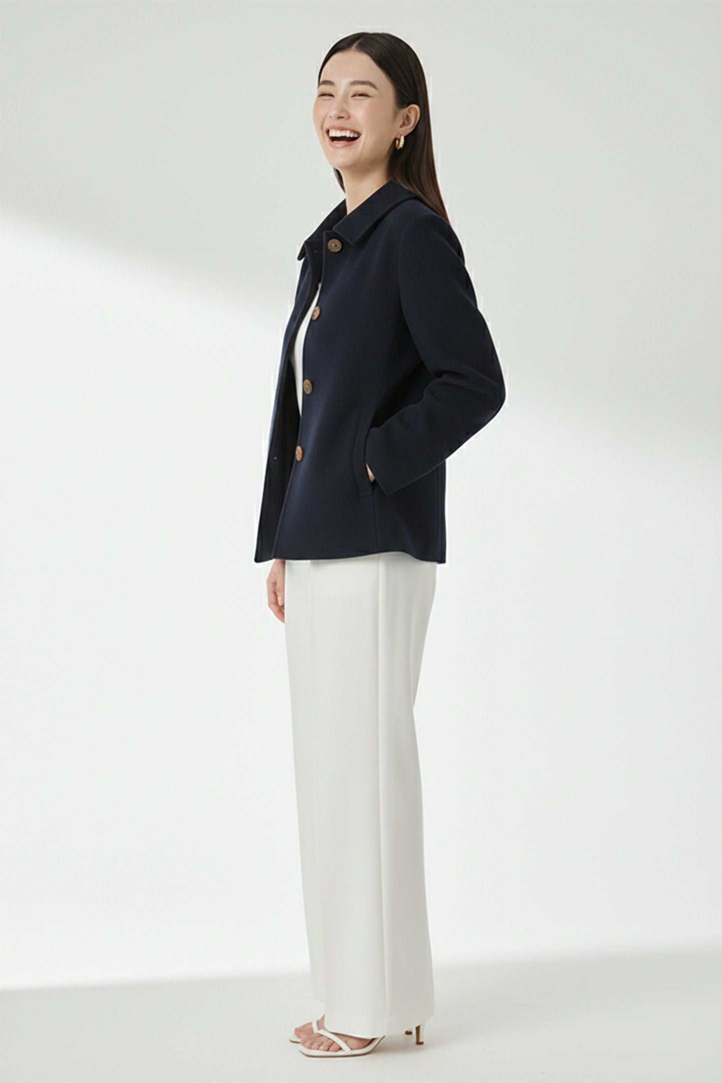 Felt Short Coat- Navy