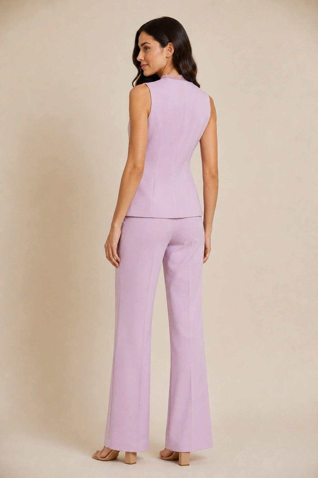 Lilac Lace Detail V- Neck Waistcoat