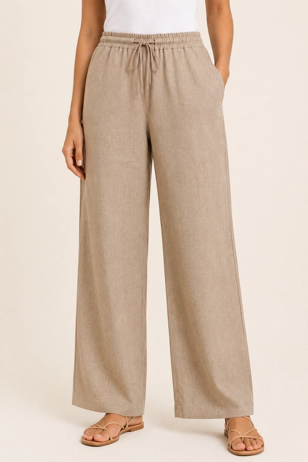 Brown Straight-Leg Drawstring Trousers