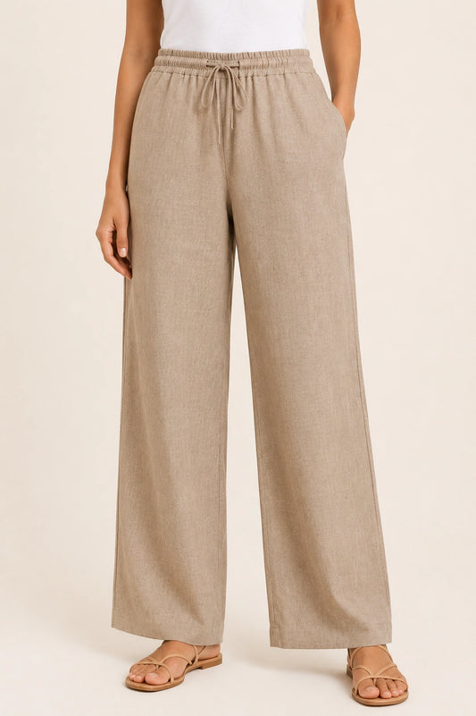 Brown Straight-Leg Drawstring Trousers