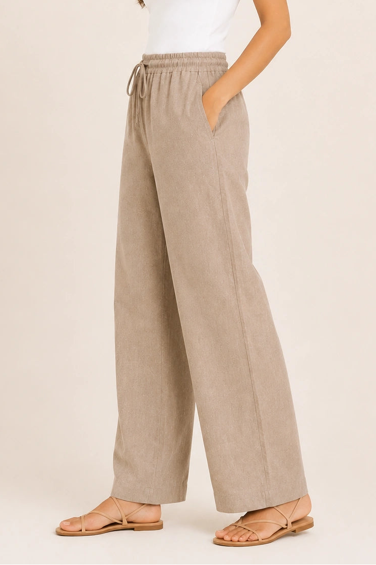 Brown Straight-Leg Drawstring Trousers