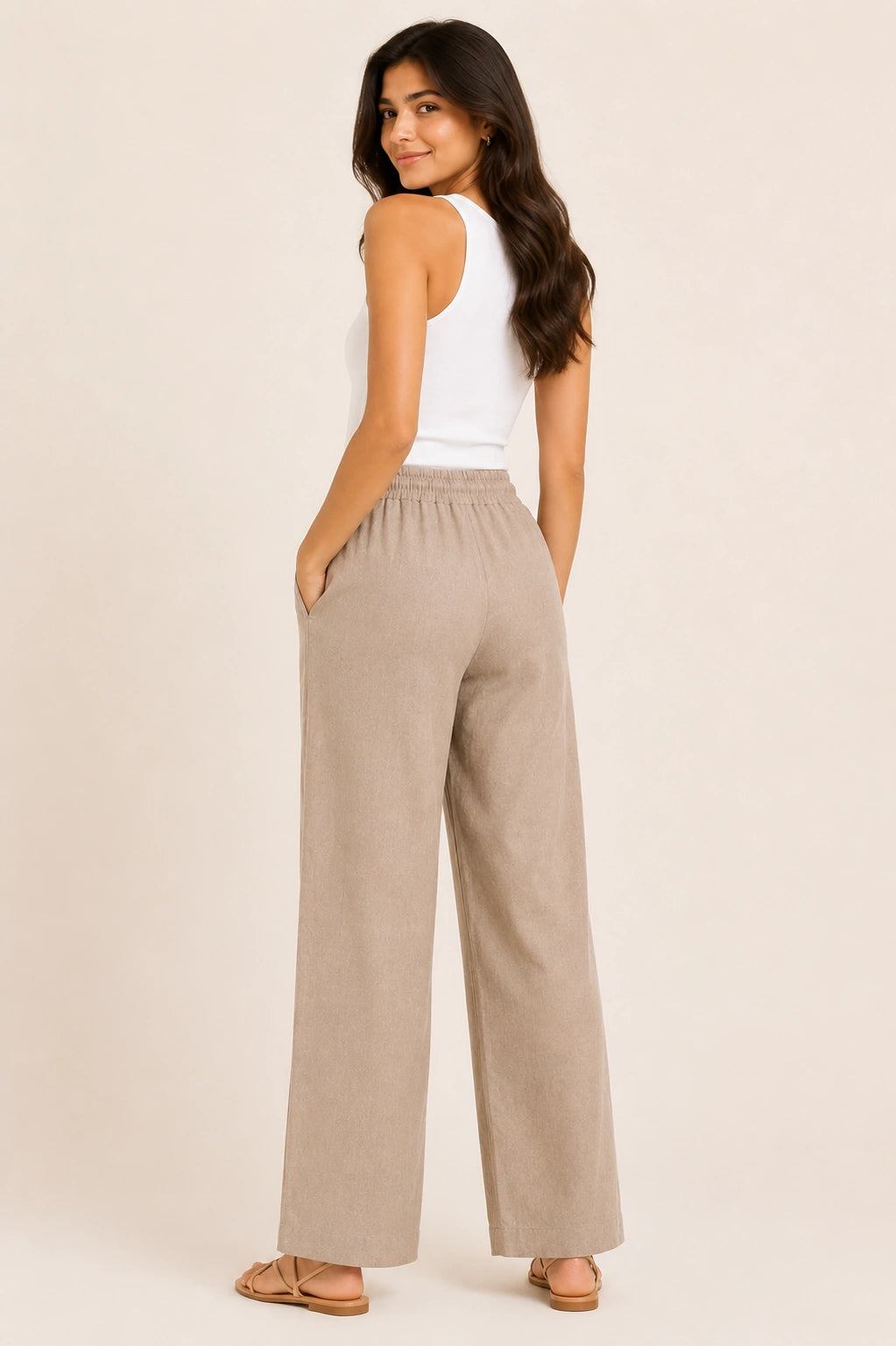 Brown Straight-Leg Drawstring Trousers