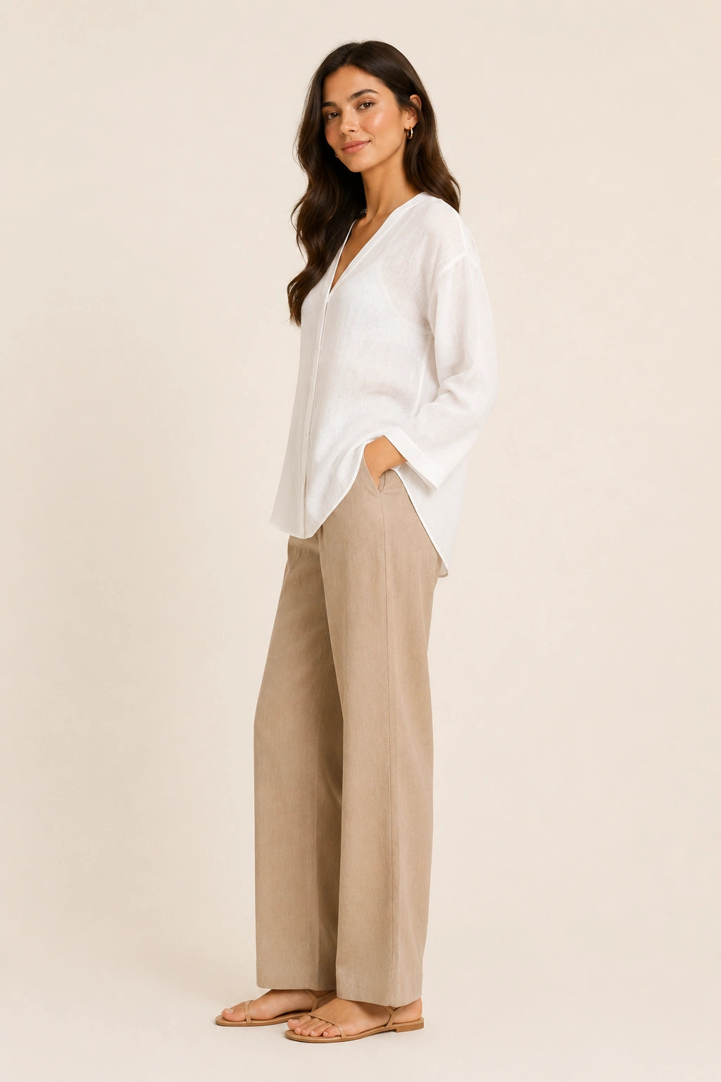 White V-Neck Button-Down Relaxed Fit Top