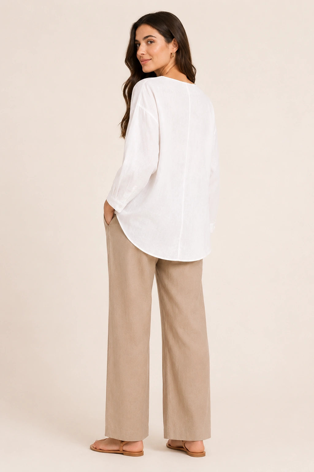 White V-Neck Button-Down Relaxed Fit Top