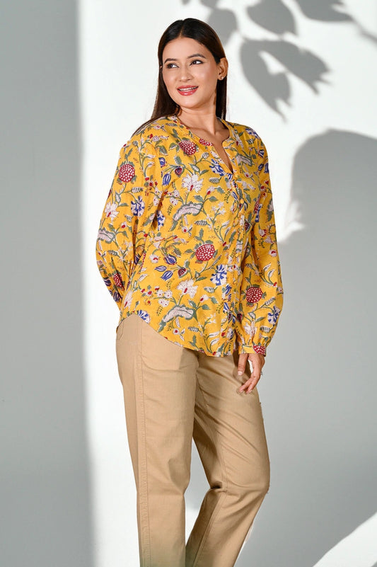 Sunset Yellow Balloon Sleeve Top