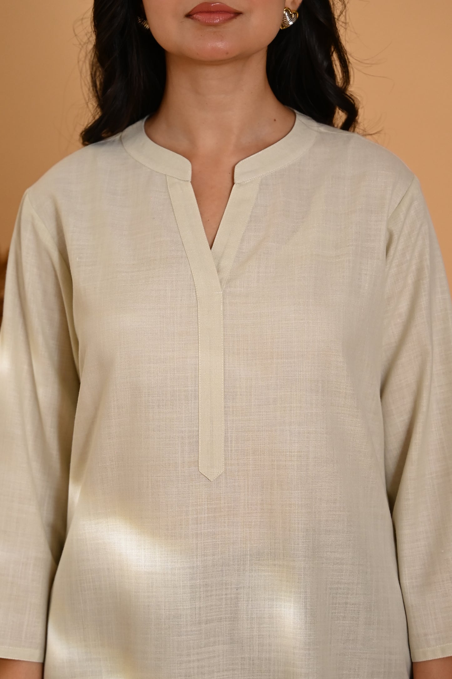 Elira Short Cotton Kurta- Beige