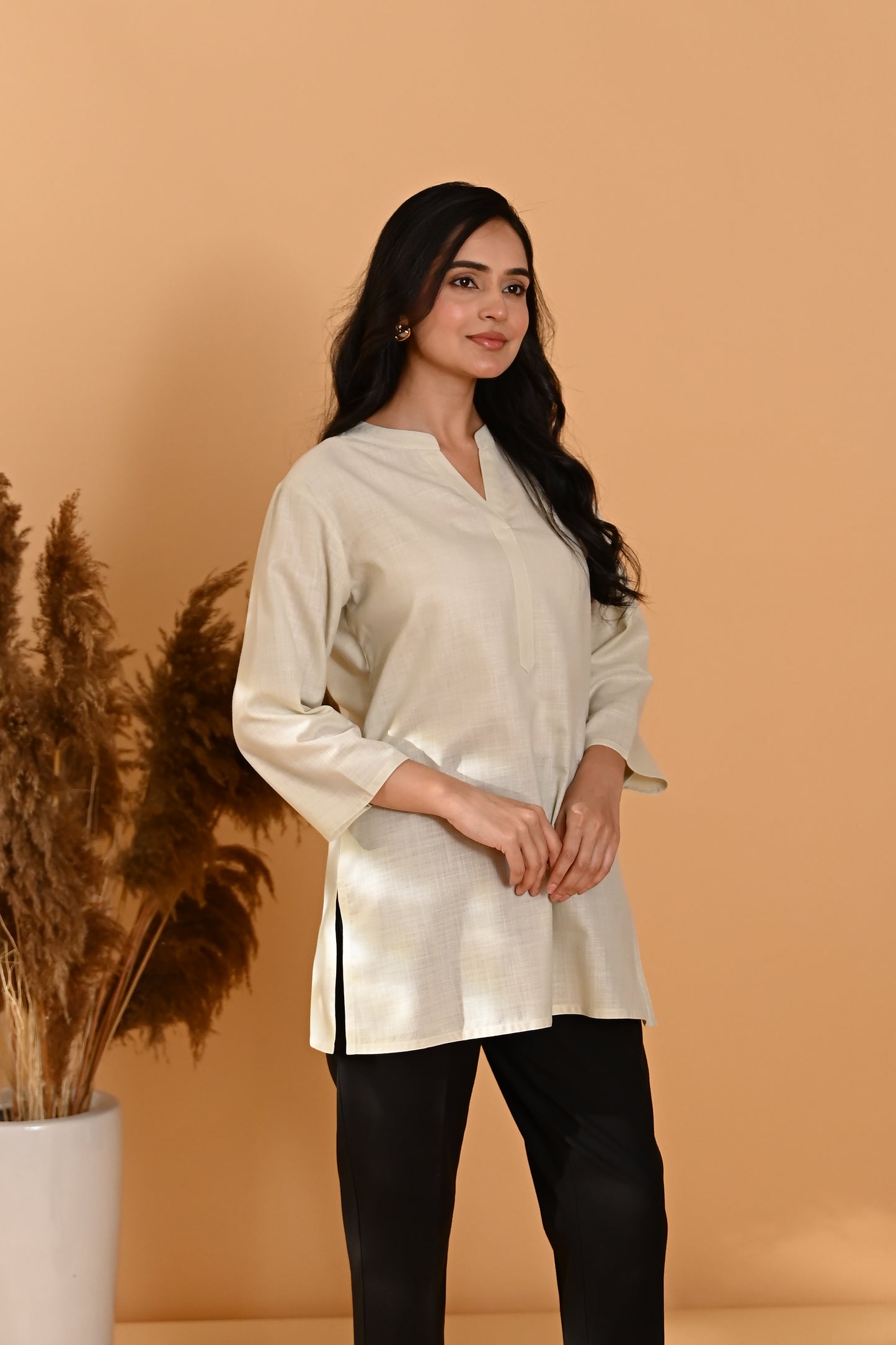 Elira Short Cotton Kurta- Beige