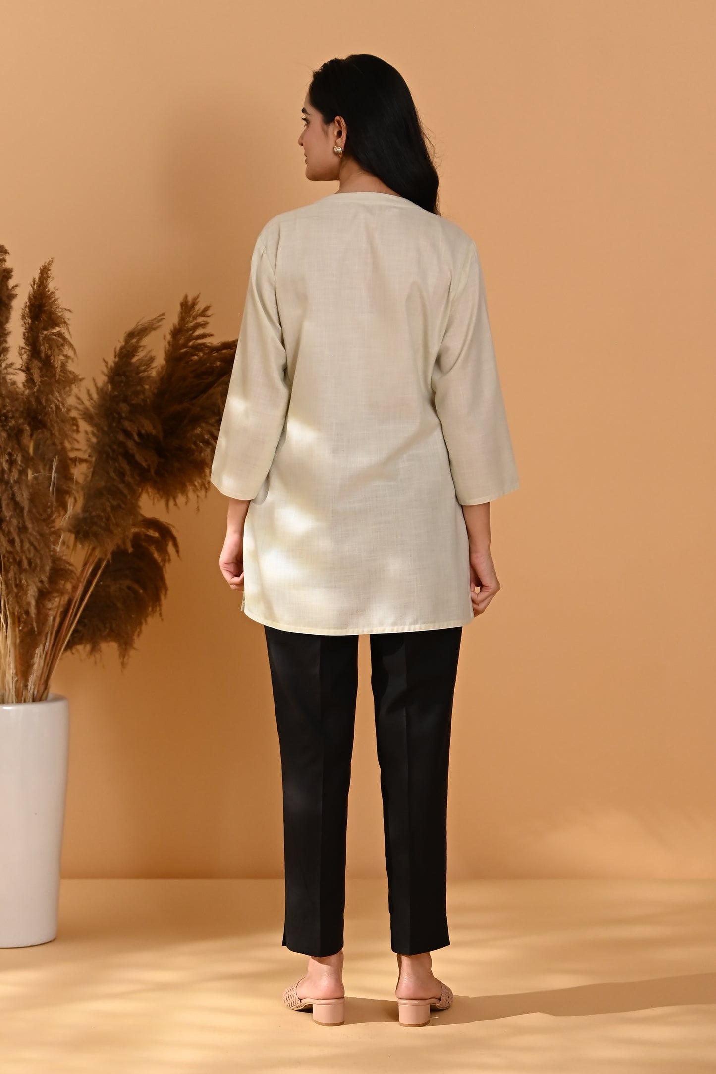 Elira Short Cotton Kurta- Beige