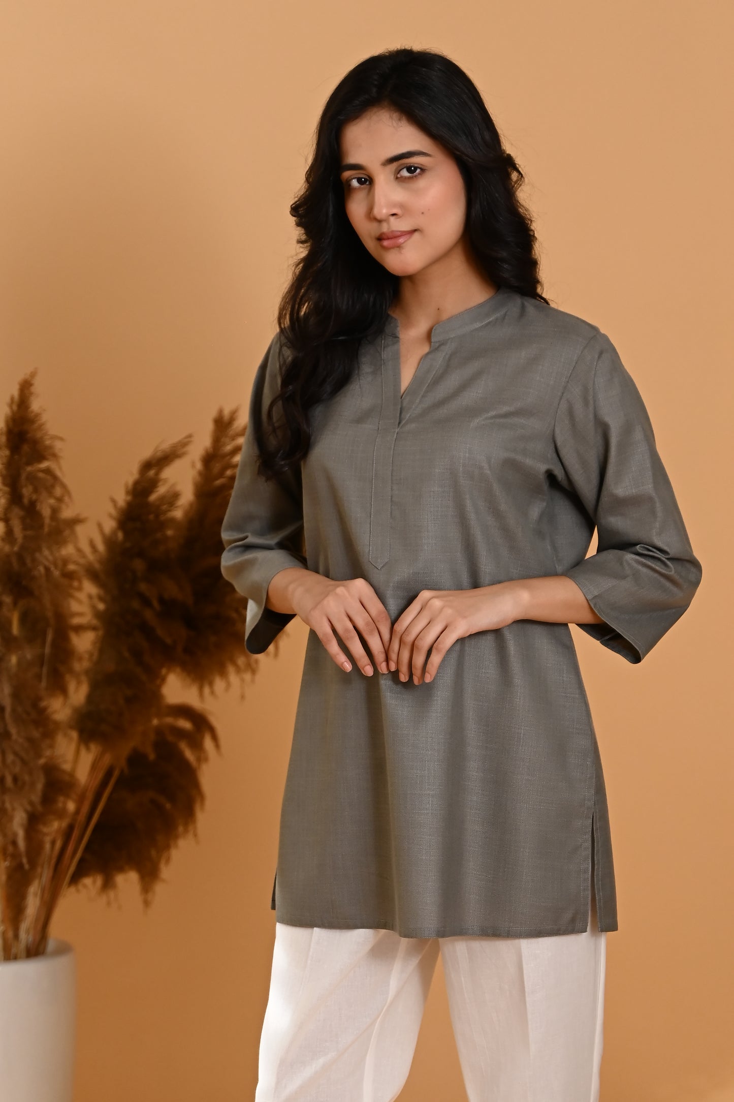 Elira Short Cotton Kurta- Grey