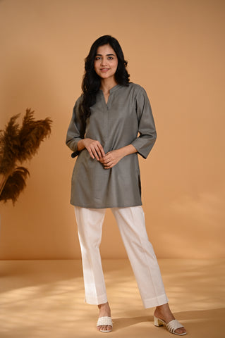 Elira Short Cotton Kurta- Grey