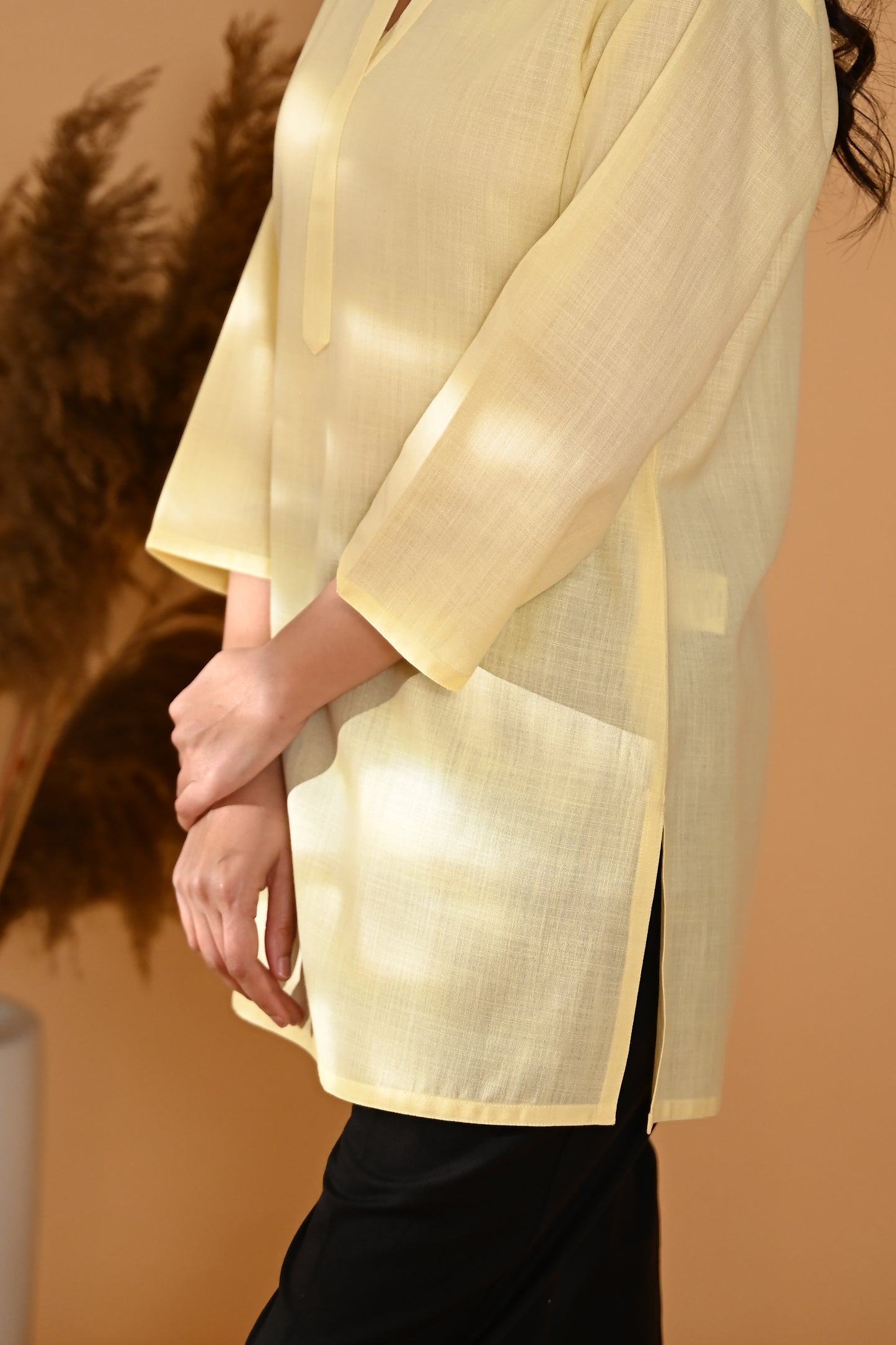 Elira Short Cotton Kurta- Pastel Yellow