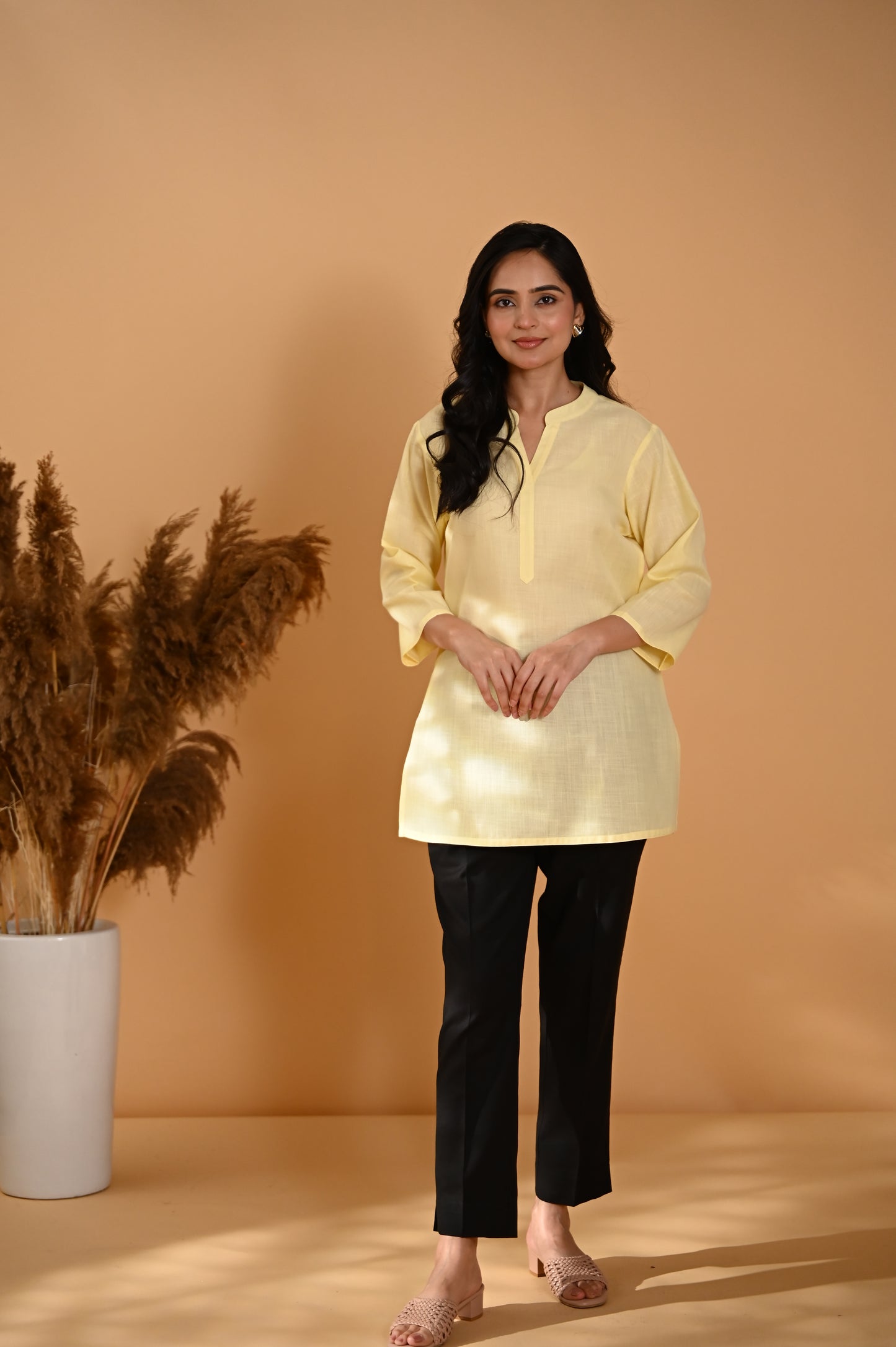 Elira Short Cotton Kurta- Pastel Yellow