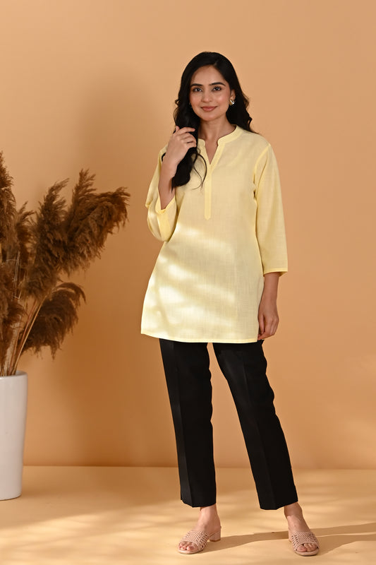 Elira Short Cotton Kurta- Pastel Yellow