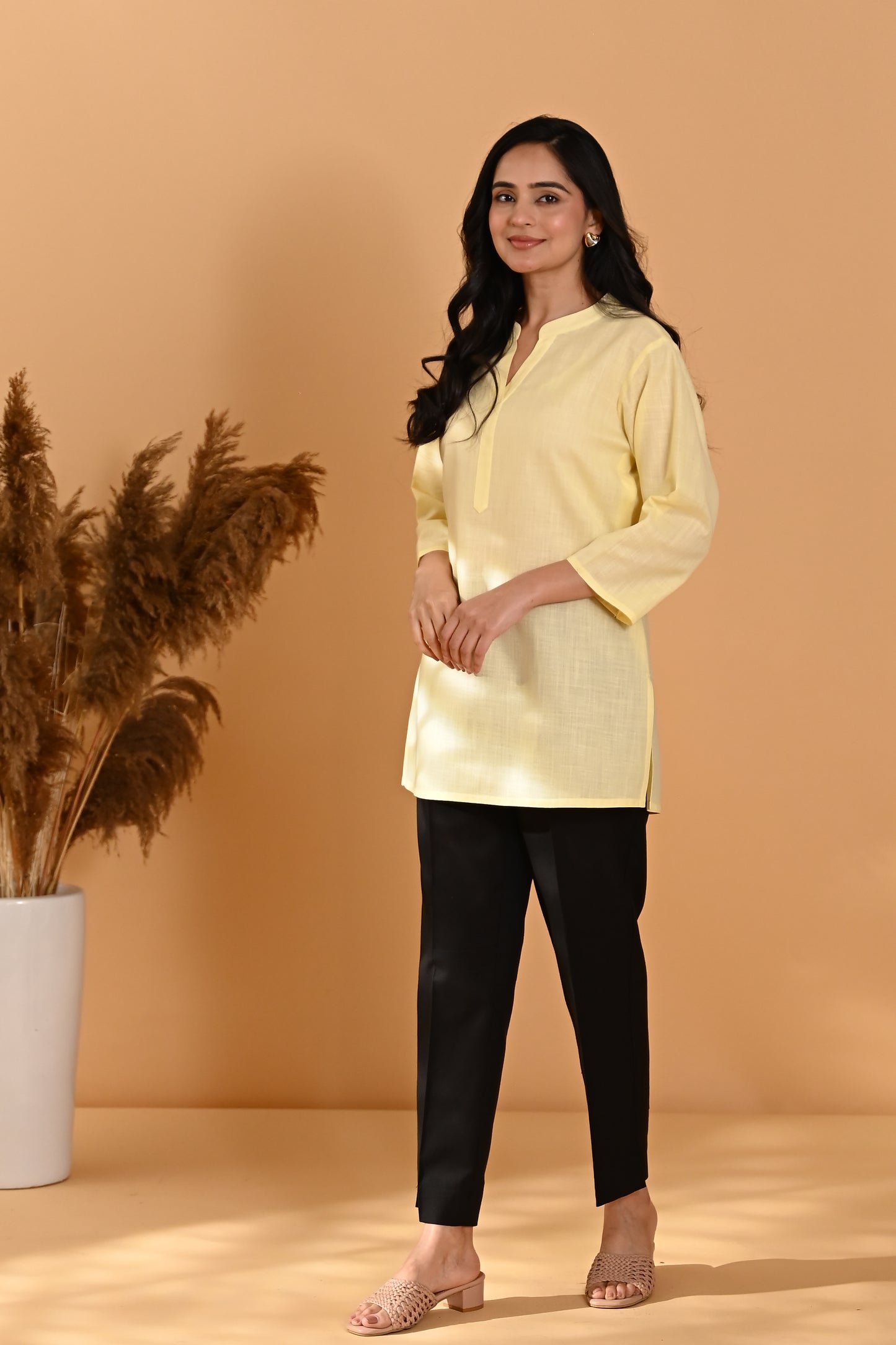 Elira Short Cotton Kurta- Pastel Yellow