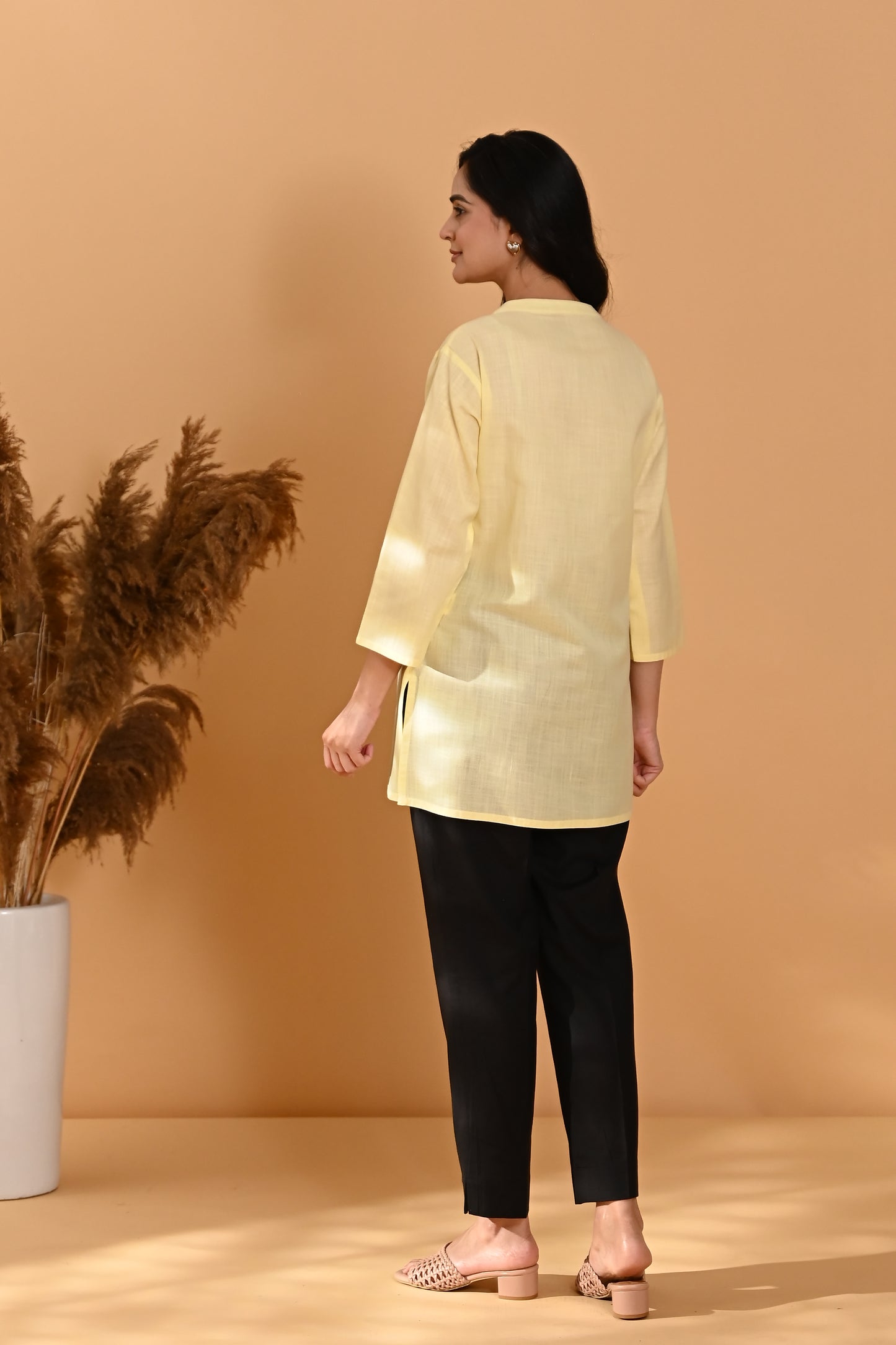 Elira Short Cotton Kurta- Pastel Yellow