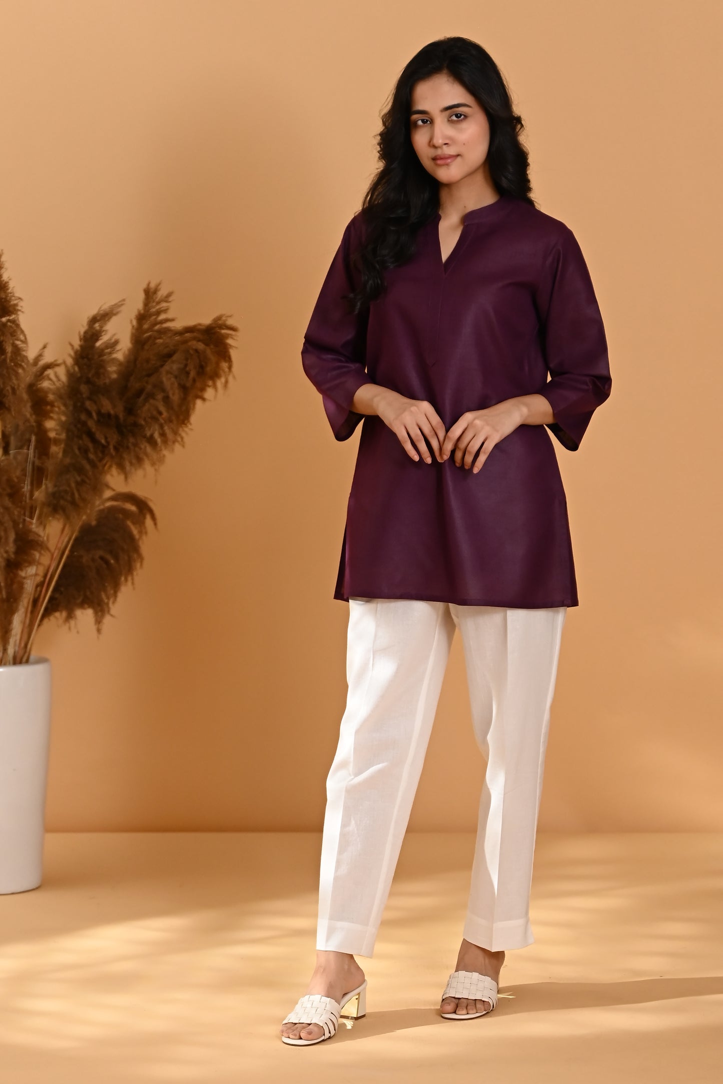 Elira Short Cotton Kurta- Plum