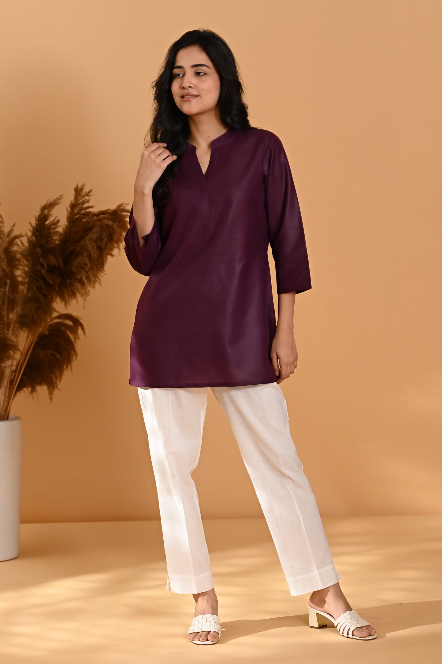 Elira Short Cotton Kurta- Plum