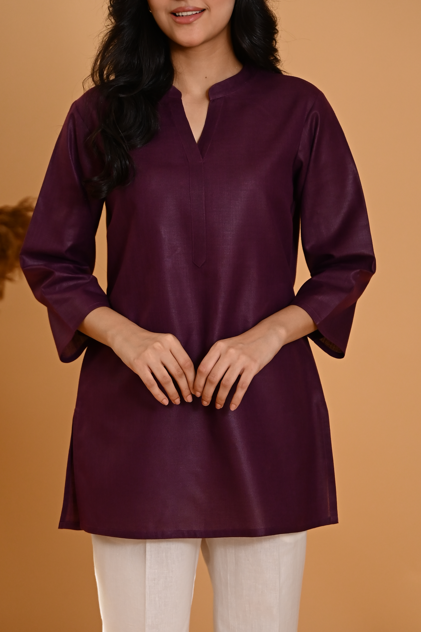 Elira Short Cotton Kurta- Plum