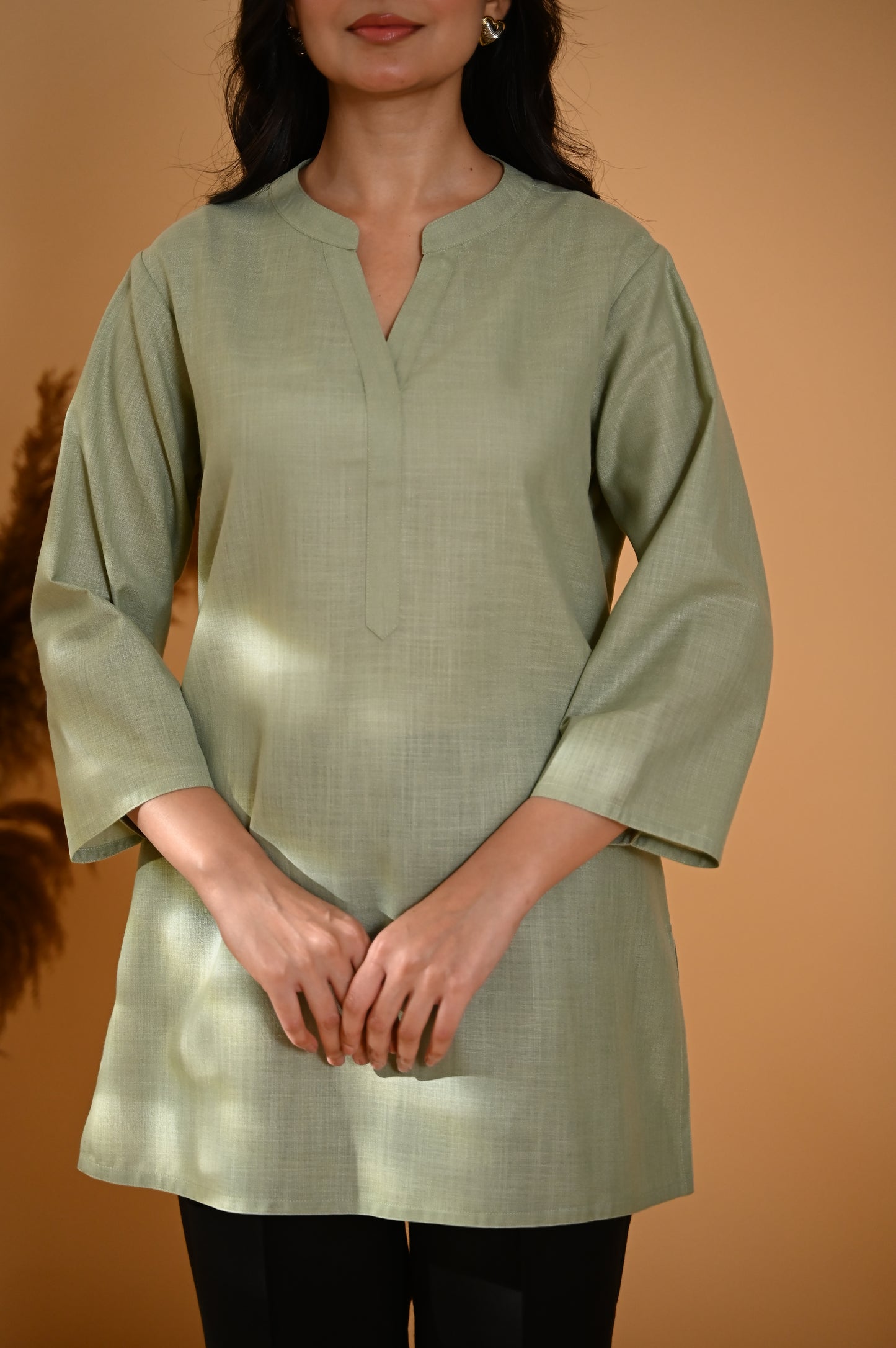 Elira Short Cotton Kurta- Sage