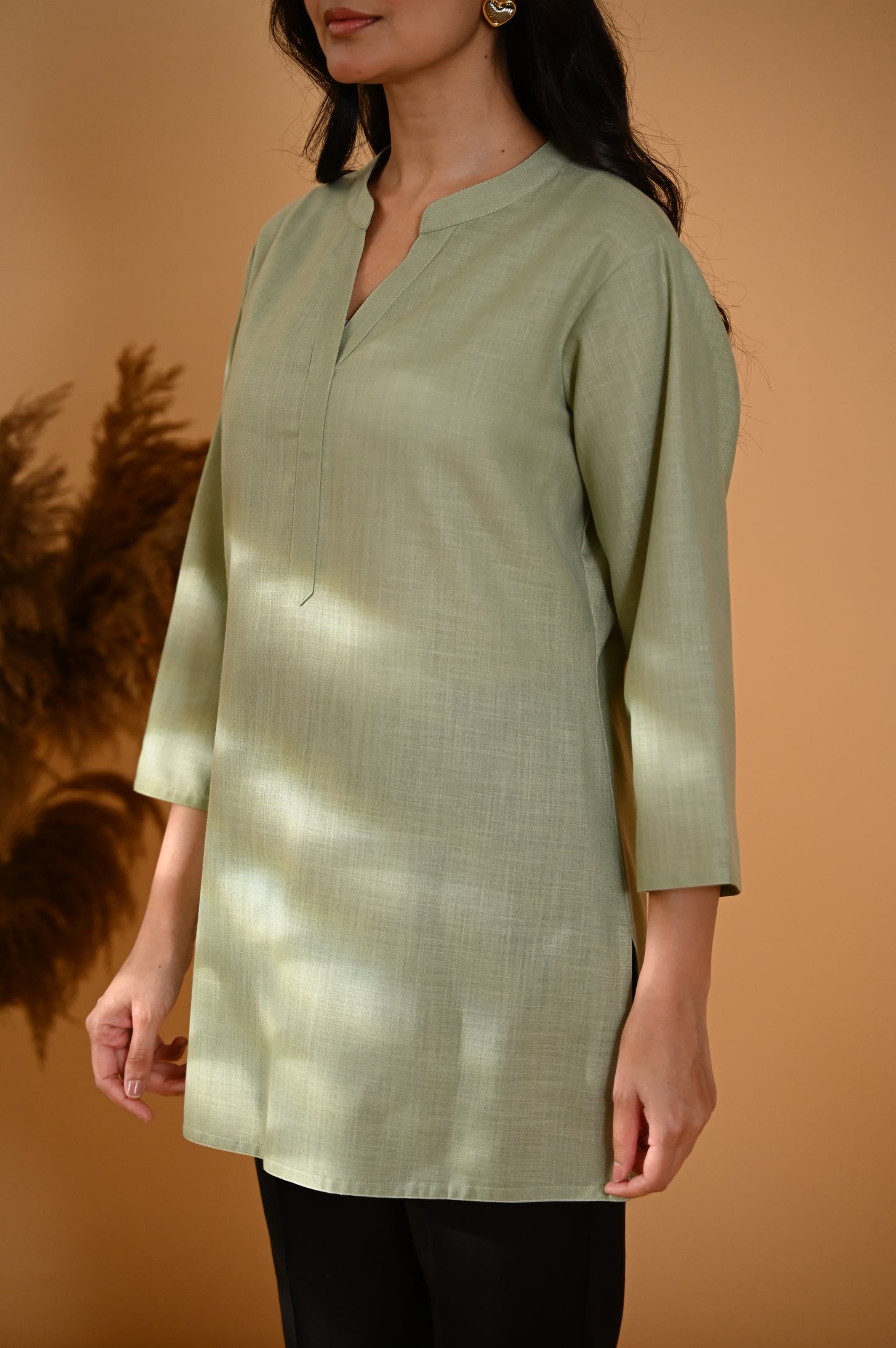 Elira Short Cotton Kurta- Sage