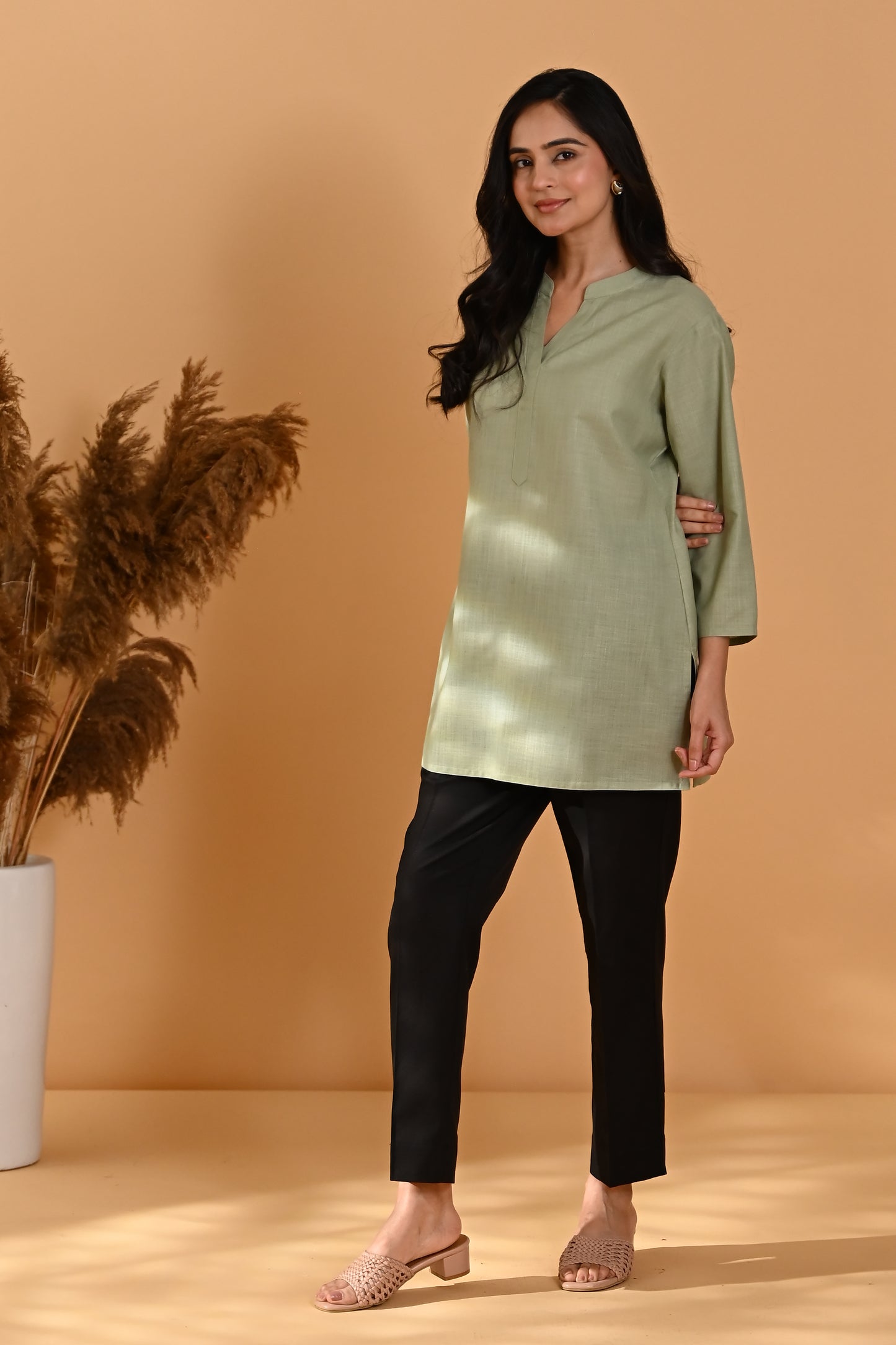 Elira Short Cotton Kurta- Sage