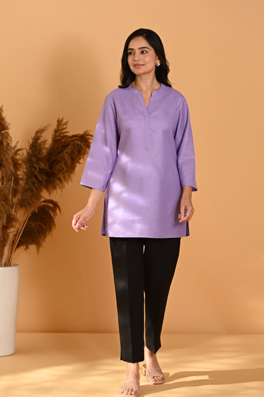 Elira Short Cotton Kurta- Purple