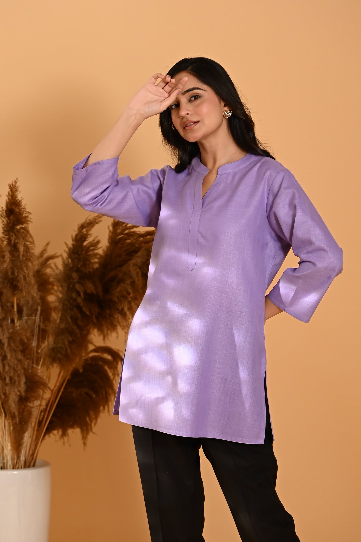 Elira Short Cotton Kurta- Purple