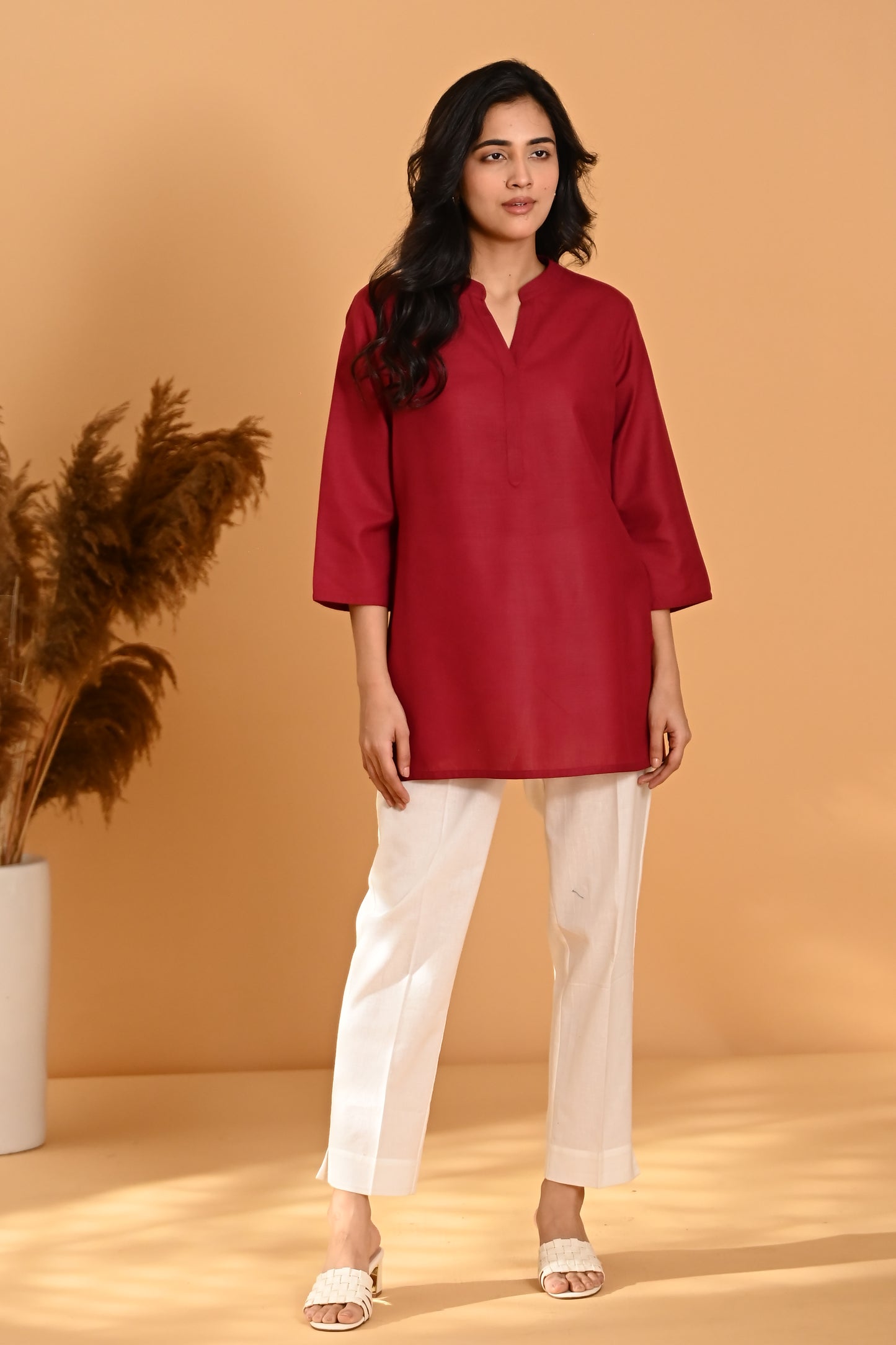 Elira Short Cotton Kurta- Red