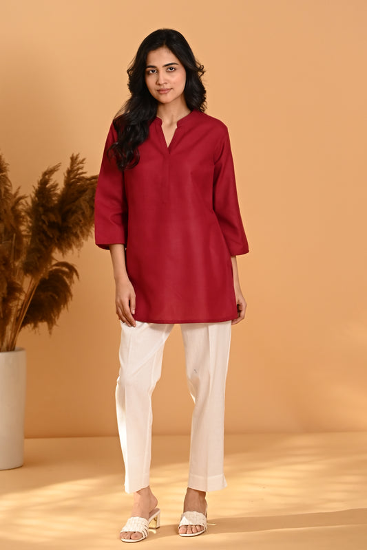 Elira Short Cotton Kurta- Red