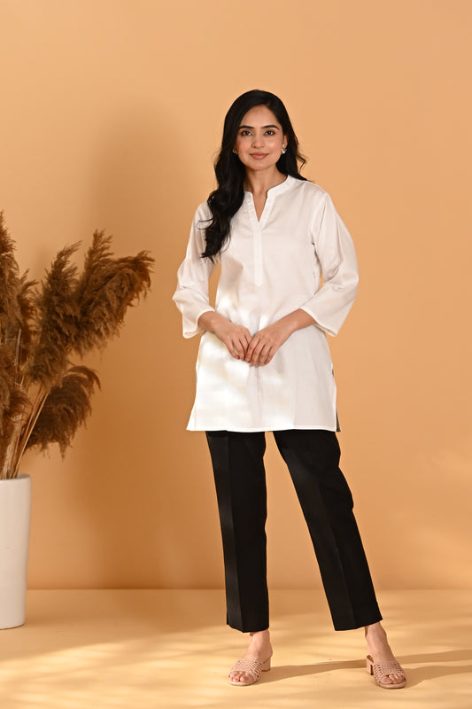 Elira Short Cotton Kurta- White