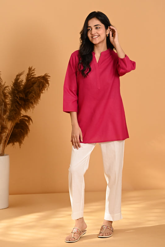 Elira Short Cotton Kurta- Raspberry Pink