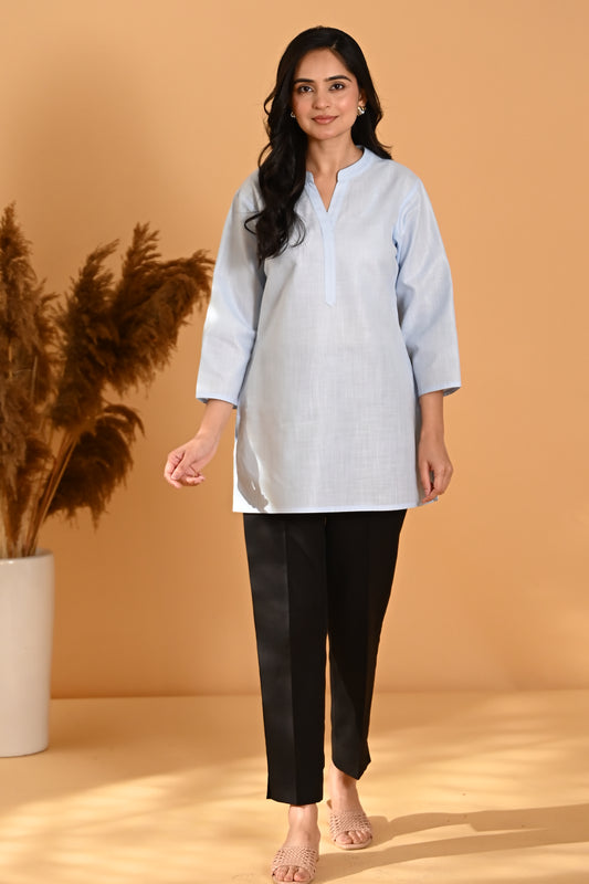 Elira Short Cotton Kurta- Pastel Blue