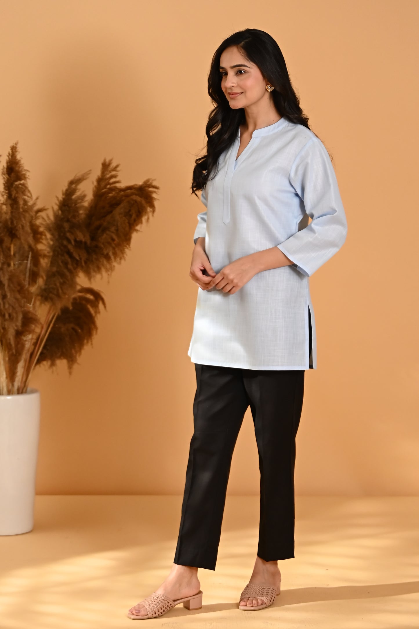 Elira Short Cotton Kurta- Pastel Blue