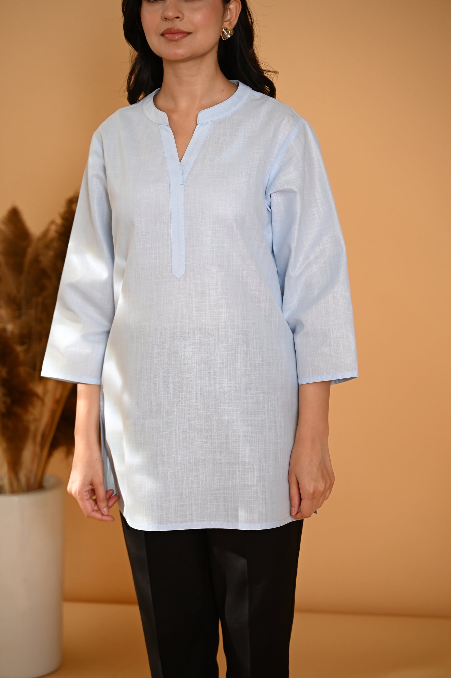 Elira Short Cotton Kurta- Pastel Blue