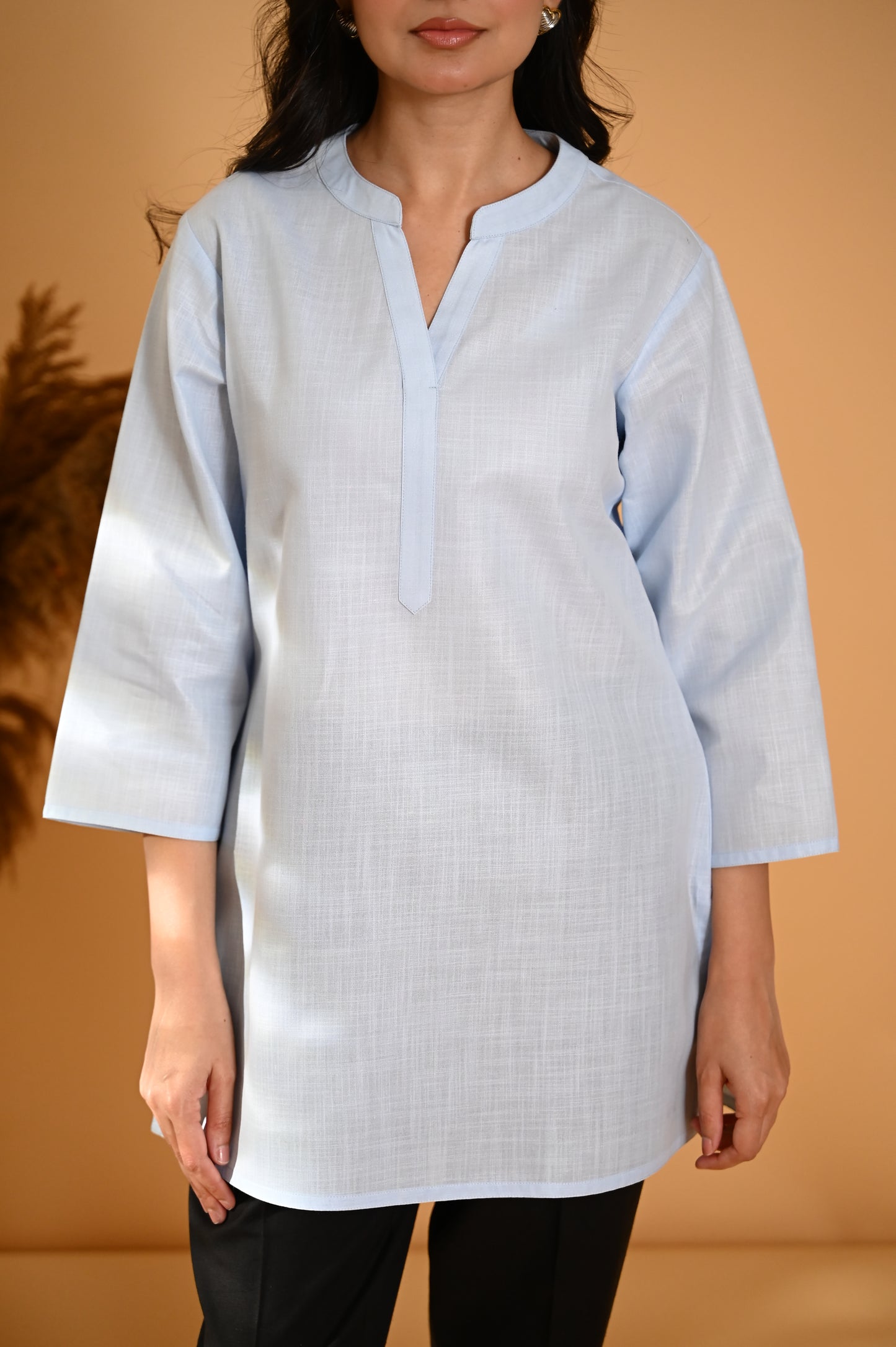 Elira Short Cotton Kurta- Pastel Blue