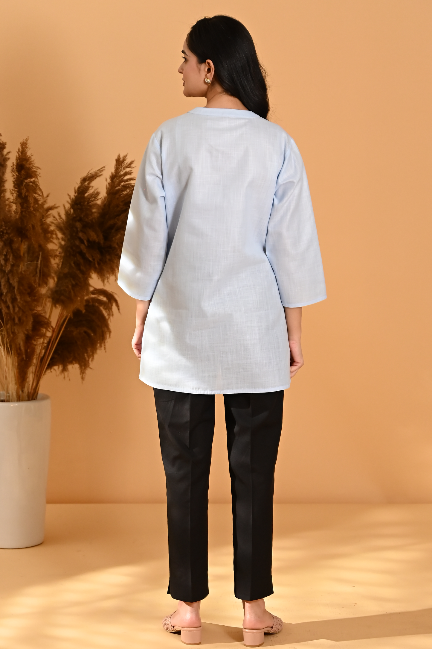 Elira Short Cotton Kurta- Pastel Blue