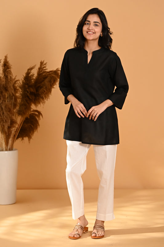Elira Short Cotton Kurta- Black