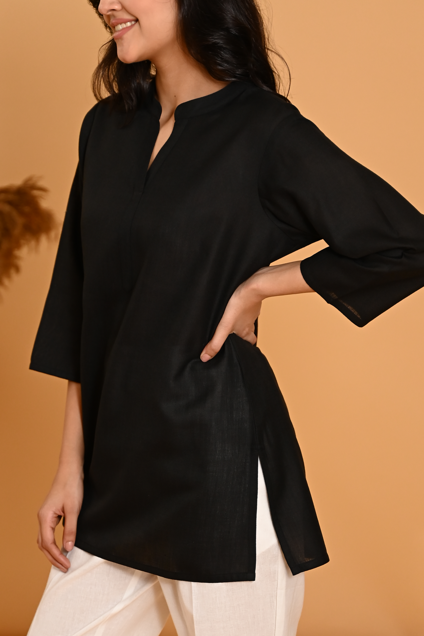 Elira Short Cotton Kurta- Black