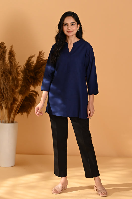 Elira Short Cotton Kurta- Navy Blue