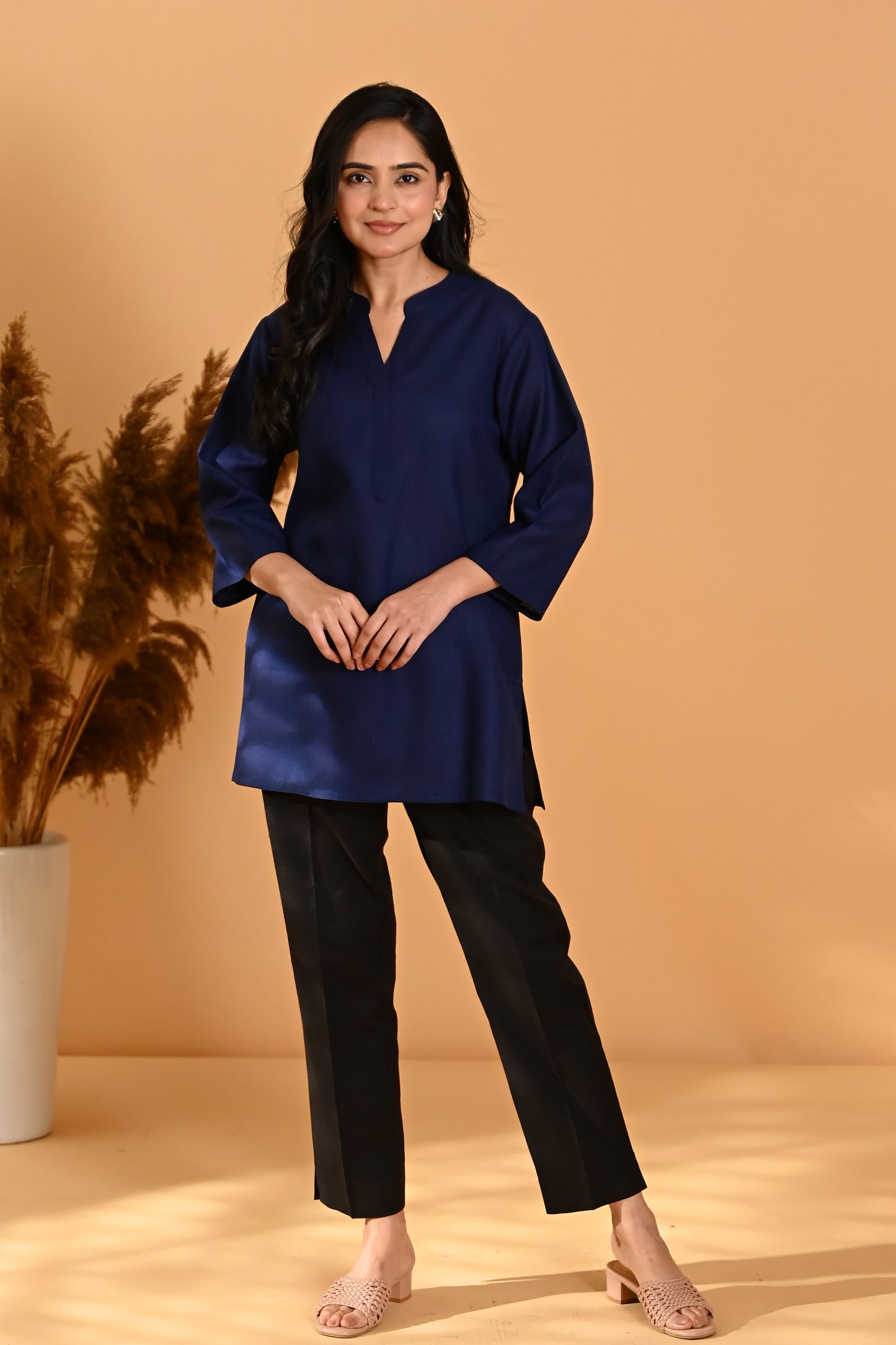 Elira Short Cotton Kurta- Navy Blue