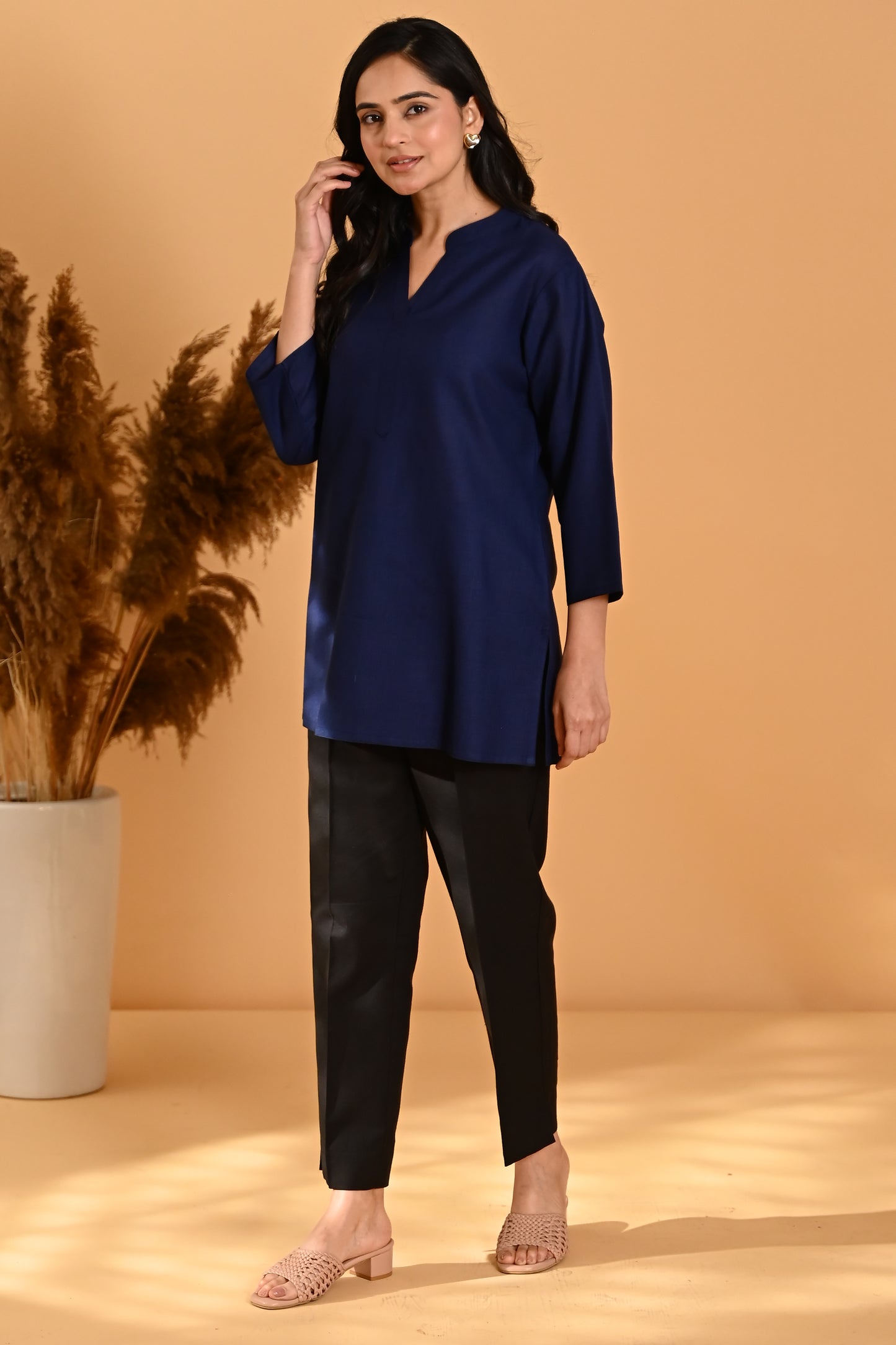 Elira Short Cotton Kurta- Navy Blue