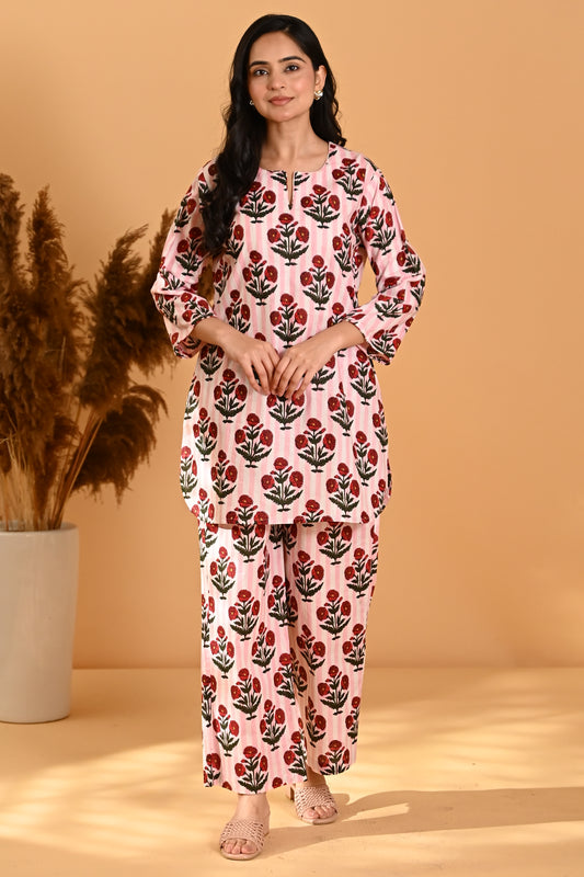 Pink Striped Night Suit