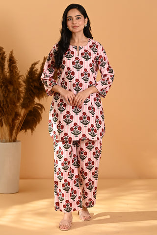 Pink Striped Night Suit