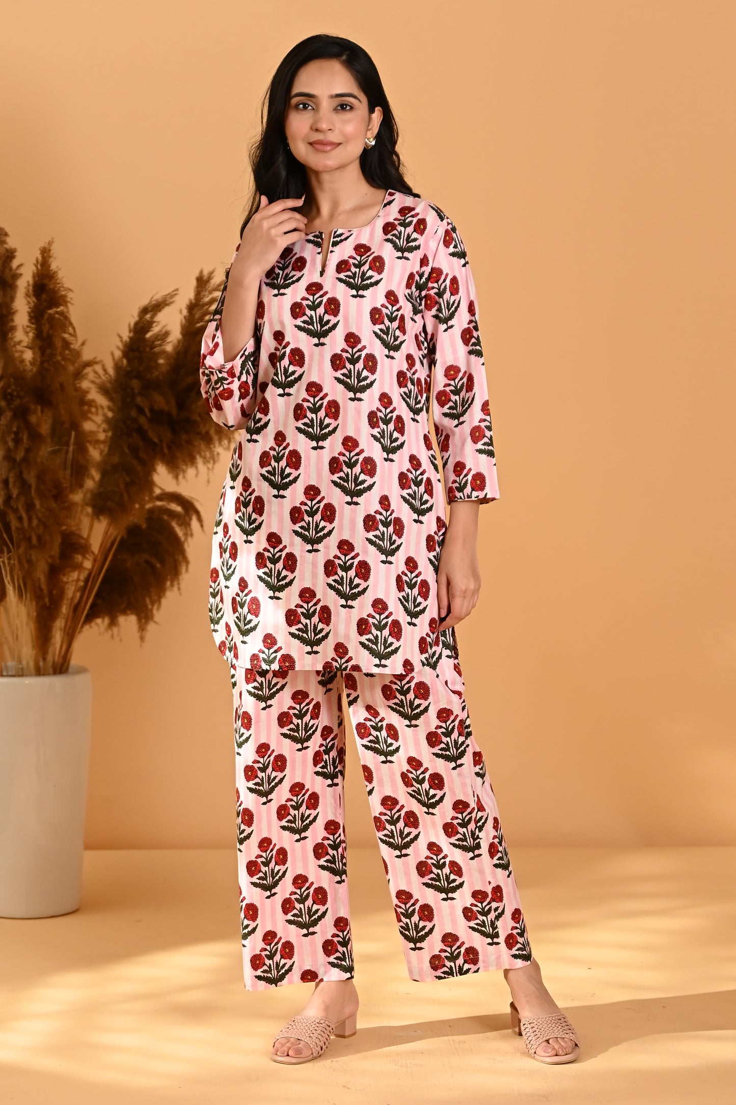 Pink Striped Night Suit