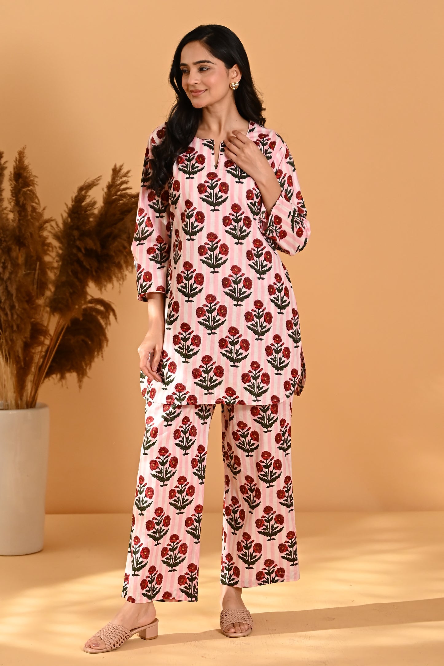Pink Striped Night Suit