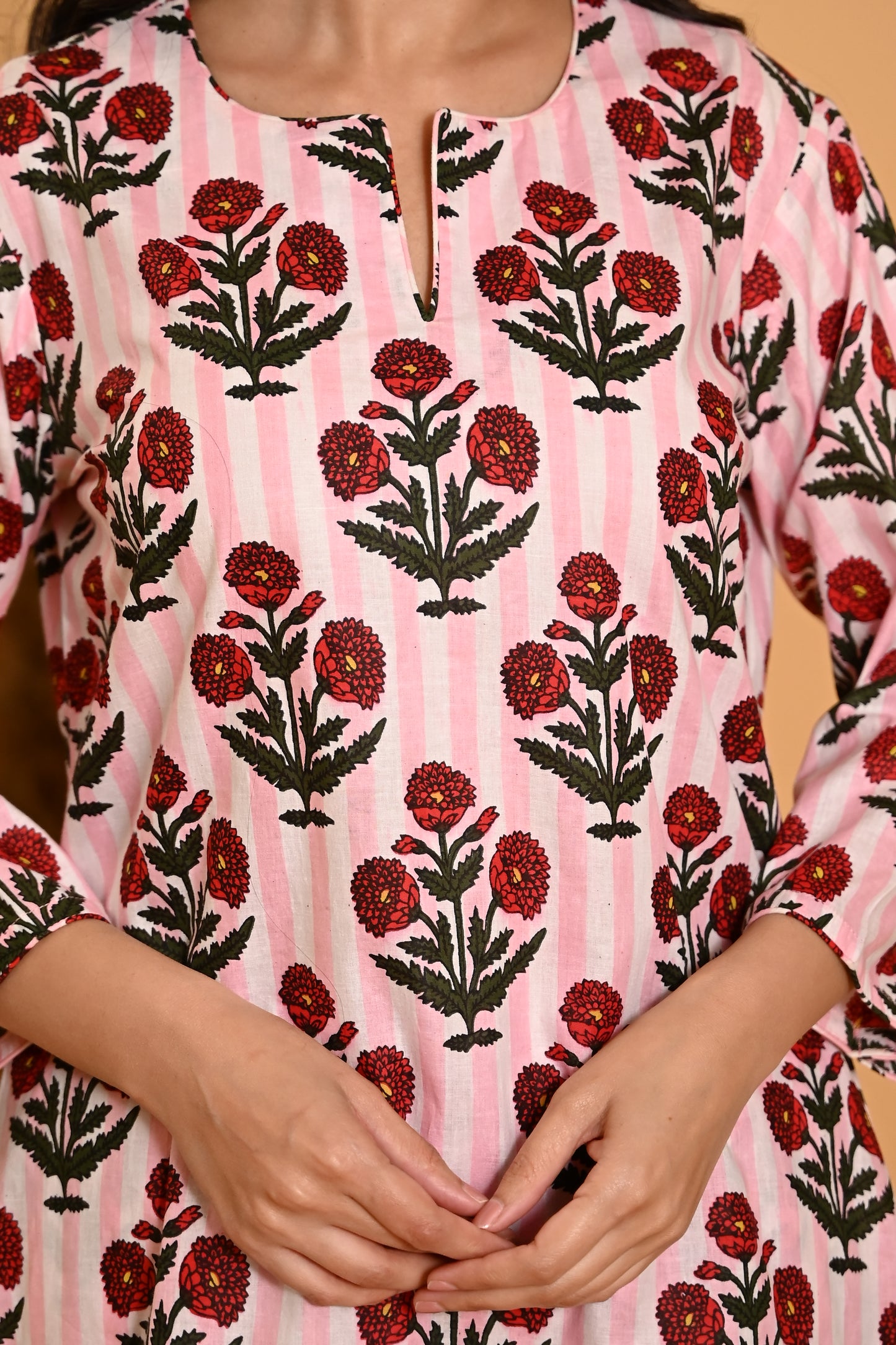 Pink Striped Night Suit
